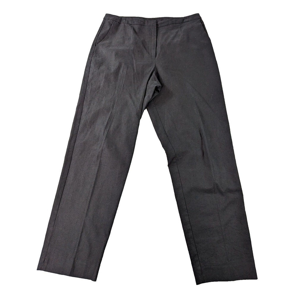 Harris Wallace Pants Womens Black Linen‎ Blend Career Stretch Straight Leg Sz 14